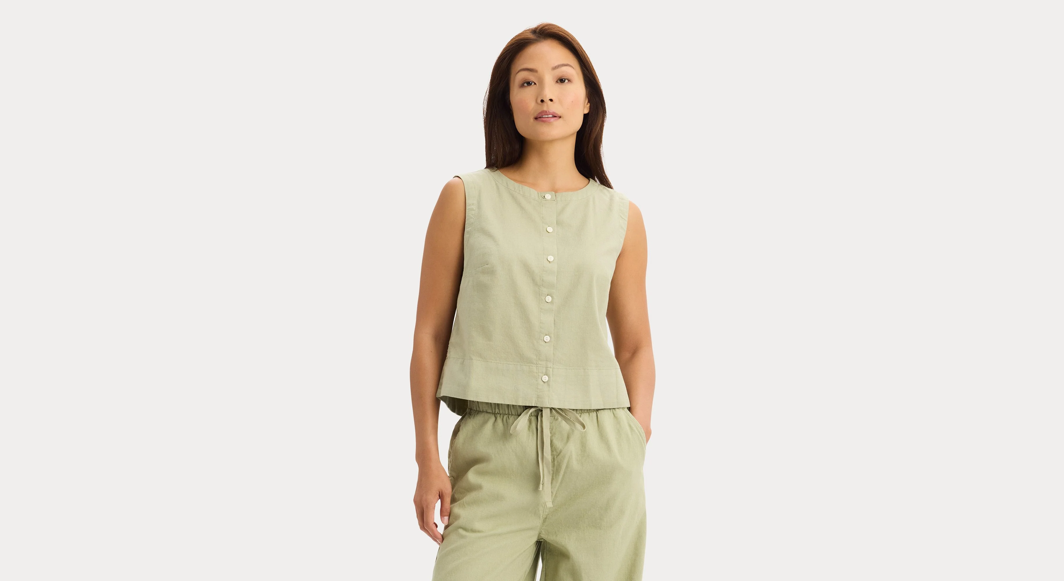 Button-Front Tank, Regular Fit
